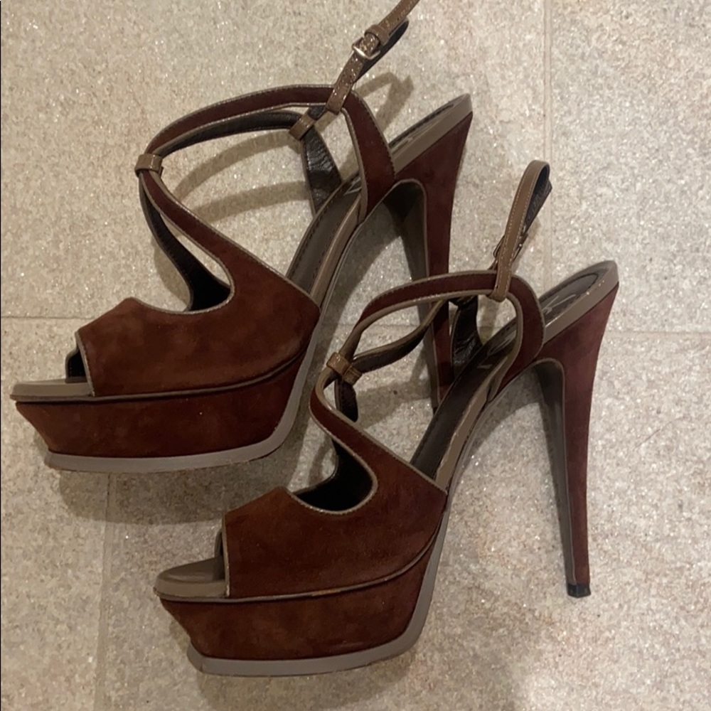 YSL brown suede heels
